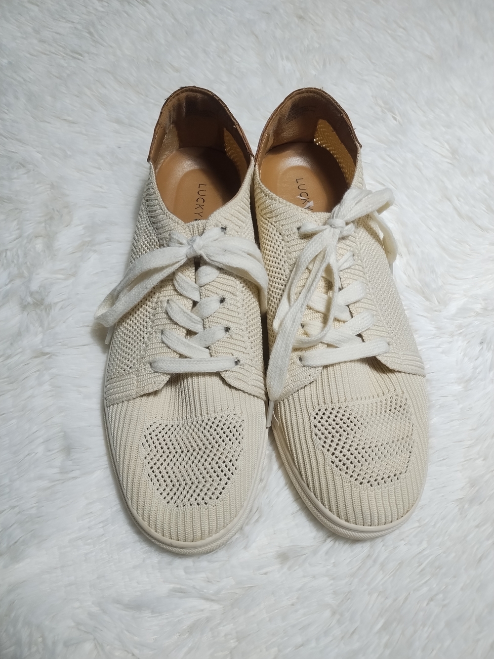Lucky Brand Leigan Knit Lace-Up Sneakers in Cream-Sz 10/42